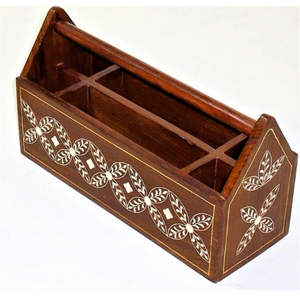 Boîte à outils vintage multifonction en bois - Organisateur de rangement en bois finition antique - Porte-bouteilles et porte-jardinage décoratif - Product Image 5