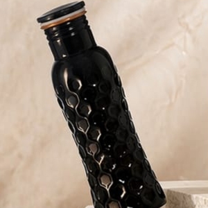 Artisanal Honeycomb Design Glass Bottle Premium Embossed Beverage <b>Container</b> Handcrafted Style Leak Proof Metal Cap Bottle For El - Product Image 5