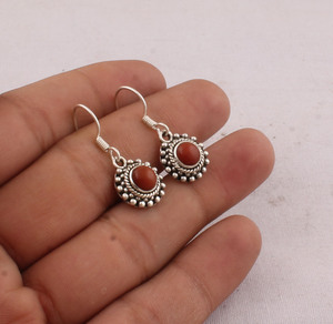 Handmade <b>Red</b> Jasper Water Drop Dangle <b>Earrings</b> 925 Sterling Silver Vintage Engagement Gift - Product Image 5