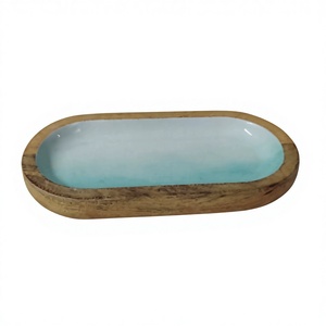 Bandeja Pequeña Oblonga Aqua Ombre para Hogar y Cocina, Ecológica, Tallada a Mano en Madera de Mango, Esmaltada, Vajilla de Cocina - Product Image 1