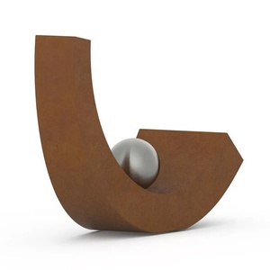Urne funéraire Orbit en métal courbé en forme de vague avec sphère décorative, finition rouille, récipient pour cendres de crémation pour décoration commémorative - Product Image 4