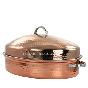 Luxury Copper Metal Casseroles Antique Finished Hammered Texture Attractive Oval Round Shape Safe Glass <b>Dinnerware</b> for Daily Use - Product Image 1