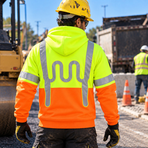 TwillSports <b>Hi</b> <b>Vis</b> Reflective Hoodie Men Safety Workwear <b>Orange</b> Yellow Polyester Sweatshirt Custom Printing Outdoor Use - Product Image 3