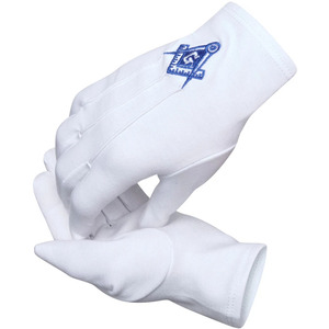 Gants en coton blancs maçonniques avec broderie logo rouge pour usage sportif, longueur poignet, style uni durable, printemps automne - Product Image 4
