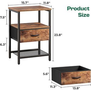 Set of 2 Nightstands with Fabric Drawer and Mesh Shelf <b>Side</b> <b>Table</b> with <b>Storage</b> Nightstand Set - Product Image 3