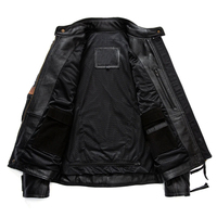 Jaket Kulit Pria Kerah Tegak Berbahan Kulit Full Grain, Pakaian Berkendara Motor Outdoor, Penutup Ritsleting, Mantel Kulit Asli