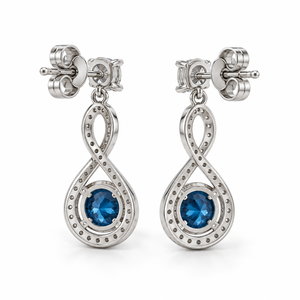 Luxury Blue Moissanite Drop <b>Earrings</b> 925 Sterling Silver Round Cut <b>Halo</b> Dangle Women's Wedding Jewelry - Product Image 3