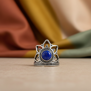 Bague Couronne Bleu Roi Lapis Lazuli Faite à la Main, Bijou Lotus pour Femme, Plaqué Or/Argent, Style Bohème, Cadeau Anniversaire Mariage - Product Image 6