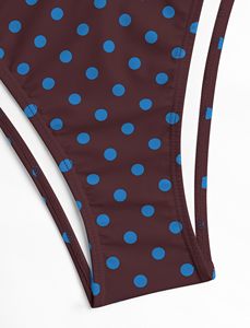 Ensemble bikini à pois pour femmes, maillot de bain double couche à col licou, colorblock, avec liens latéraux, 2 pièces - Product Image 4