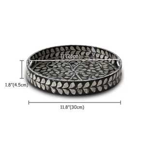 Floral <b>Black</b> Bone Inlay Mother Of Pearl Food <b>Serving</b> <b>Tray</b> High Quality Eco-Friendly Dishwasher Safe Dished & Plates Low Price - Product Image 3