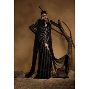 Cuello en V con Bordado de Cuentas Brillantes Estilo Diseñador |   Vestido de Noche Estilo Sirena de Alta Gama |   Vestido largo de manga regular Wear Pro - Product Image 3