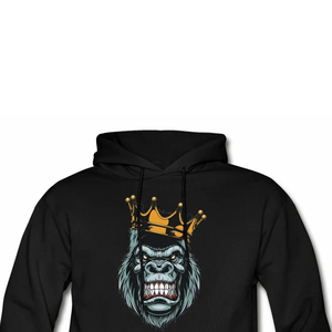 Men's Black Hoodie With Gorilla <b>King</b> <b>Crown</b> Print Casual Streetwear Front Logo Design Regular Fit - Product Image 4