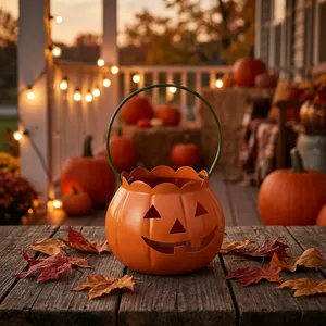 Seau lanterne citrouille orange avec poignée pour décoration d'Halloween réutilisable - Product Image 3