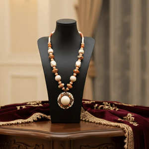 Premium Quality Handmade Ivory Mosaic Pendant Beads <b>Necklace</b> for Women Elegant Traditional <b>Statement</b> Jewelry Design - Product Image 5