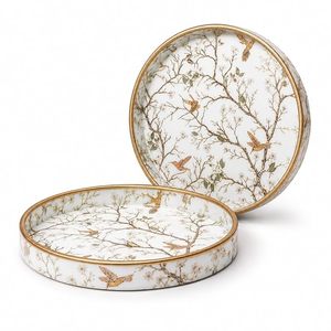 Plateau de service décoratif multifonctionnel en MDF émaillé, motif oiseau, imprimé animalier, pour mariage, cuisine, salle à manger, maison, hôtel - Product Image 1
