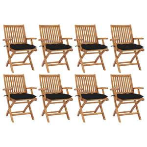 Ensemble de 8 chaises de patio en teck massif taupe, collection de chaises de jardin en tissu 100% polyester - Product Image 1