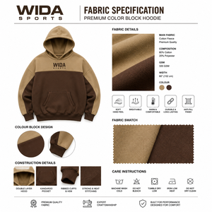 Custom 320 GSM Camel <b>Tan</b> Dark <b>Brown</b> Color Block Cotton Polyester Pullover Fleece Hoodie With Screen Printed Logo - Product Image 6