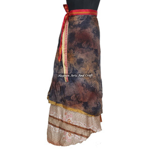 Multi-Layer Indian Silk Sari <b>Wrap</b> <b>Skirt</b> Ladies Summer Below the Knee <b>Wrap</b> <b>Skirts</b> Manufacturer Wholesaler - Product Image 3