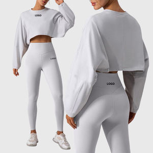 Conjunto Deportivo de 2 Piezas para Mujer, Top Corto de Manga Larga, Leggings para Gimnasio, Fitness, Yoga, Sujetador Deportivo, Ropa Deportiva, Conjunto para Correr - Product Image 1