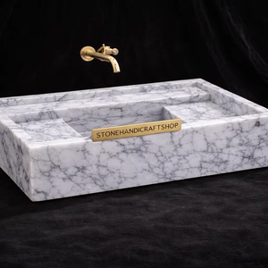 Lavabo sur pied en marbre de Carrare naturel, en pierre massif, pour salles de bain de luxe - Product Image 1