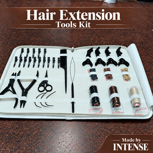 Kit complet d'outils pour extensions de cheveux en acier inoxydable avec pinces, micro-anneaux, perles, aiguille à enfiler, ciseaux, pinces, peigne, professionnel pour salon - Product Image 1