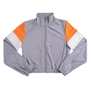 Ensemble de survêtement sportif gris et orange pour femme, manches longues, fermeture éclair, deux pièces, tenue de sport toutes saisons - Product Image 2