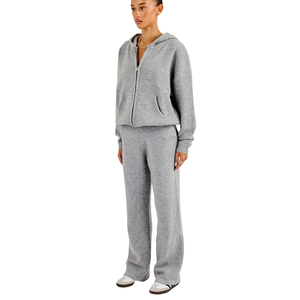 Ensemble de survêtement décontracté pour femme avec sweat à capuche zippé et pantalon large à taille élastiquée, deux pièces, tenue décontractée - Product Image 1