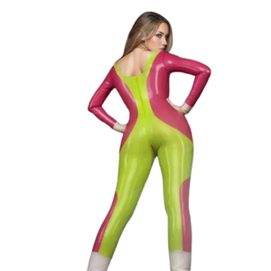 Combinaison moulante en spandex color block pour femme, à manches longues, col roulé, taille haute, coupe ajustée, longueur intégrale, tenue de club - Product Image 6