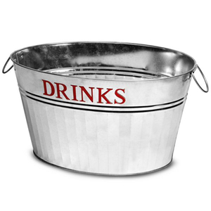 Antique Copper Finished Oval Beverage Tub With Embossed Fleur de Lis Pattern and Sturdy Wooden Handles Large Galvanized <b>Wine</b> Tub - Product Image 2