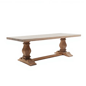 Elegante Mesa de Comedor Rectangular Moderna de Madera de Teca Sólida con Patas de Pedestal Torneadas, Acabado Natural Cálido para Comedor - Product Image 1