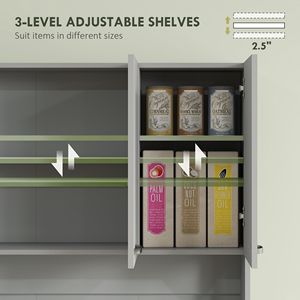 Elegante Mobile Buffet Grigio da 180 cm per Cucina con 6 Ante, Ripiani e Cassetto - Product Image 6