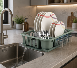 Modern PP <b>Plastic</b> Dish Draining Basket Tray Kitchen Countertop Dish <b>Rack</b> Single Tier Plate Organizer for Bowls Cups Utensils - Product Image 1