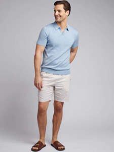 เสื้อโปโลผู้ชายสีฟ้าอ่อน ผ้าถักเนื้อเรียบ แขนสั้น สวมใส่สบาย ระบายอากาศได้ดี ทรงปกติ ผ้าฝ้าย 100% - Product Image 4