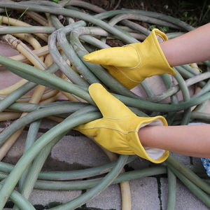 Guantes de seguridad industriales de cuero vacuno serraje para invierno, anticorte, para soldadura, con palma completa y doble refuerzo de algodón en el dorso. - Product Image 3