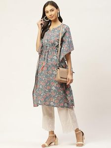 High Quality Designer Cotton Floral Printed <b>Kaftan</b> <b>Summer</b> Daily Wear Regular Fit Sweetheart Neck Washable Three Quarter Sleeves - Product Image 3
