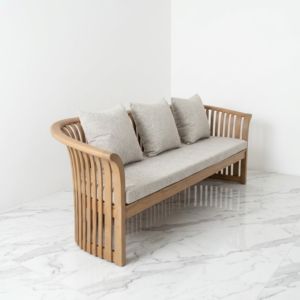 Curved Teak Wood Patio <b>Benches</b> Minimalist Outdoor Garden <b>Bench</b> Settee for Luxury Villa Hospitality Project Contractor Sourcing - Product Image 3