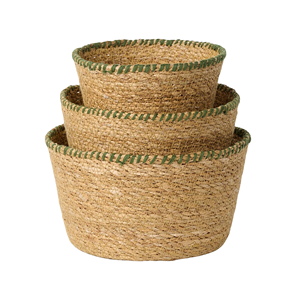 Panier rustique traditionnel multifonction en jonc de mer, panier rond en jonc de mer naturel tissé à la main pour le rangement de cuisine en provenance du Vietnam - Product Image 1