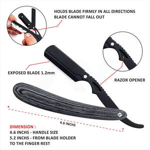 Navaja de Afeitar Recta de Acero Inoxidable Premium Hecha a Mano con Mango de Madera Pakka Negra y Bloqueo Integrado, Herramienta de Afeitado Desechable para Barberos - Product Image 6