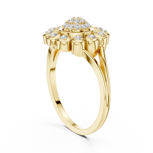 Anillo de Oro Amarillo con Racimo Floral de Diamantes, Bañado en Rodio, con Piedra Natural, para Mujer - Product Image 2