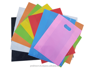 Sacs de courses en plastique réutilisables avec poignées découpées et soufflets latéraux en PE, prêts à être expédiés, tailles et couleurs assorties, vente en gros - Product Image 1