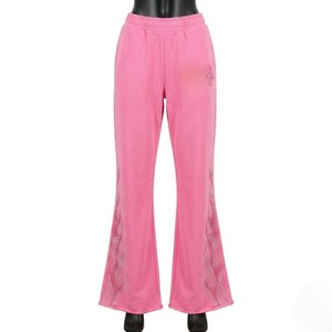 <b>Womens</b> Elastic Waist Rhinestone <b>Flared</b> Sweatpants Soft Fleece High Rise Wide Bottom Casual Breathable Comfortable Relaxed Fit - Product Image 1