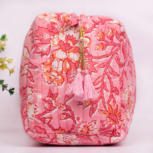 Sac de maquillage multifonctionnel à imprimé floral en coton, écologique, lavable, grande capacité, organiseur de cosmétiques de voyage - Product Image 4