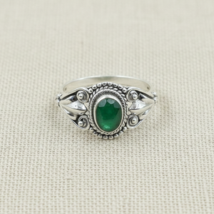 Natural <b>Emerald</b> 925 Sterling <b>Silver</b> Handmade Vintage Boho <b>Ring</b> Oval Cabochon Gemstone Floral Filigree Statement Jewelry for Men - Product Image 4