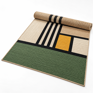 Tapis carré personnalisable en jute 100 % écologique à motif à carreaux 5x5 pieds vert/noir, tissage plat moderne pour salon - Product Image 2