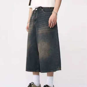 Pantalones Cortos de Mezclilla Desgastados para Hombre, de Pierna Ancha, Cintura Alta, de Algodón, Estilo Casual de Verano, con Bolsillos Rotos, Estilo Tejido - Product Image 5