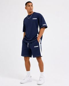Ensemble T-shirt et short en molleton de coton noir pour homme F2WIN, col rond, décontracté, pour l'été, séchage rapide, respirant, tricoté, sans couture, vêtements de sport - Product Image 1