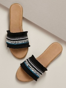 Top Treding Colorful Beaded <b>Slide</b> Sandals Women Flat Embellished Summer Footwear <b>Pink</b> Chevron Pattern Casual Wear Girl and Women - Product Image 2
