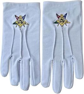 Gants maçonniques en coton blanc 100% avec l'insigne de l'Ordre de l'Étoile d'Orient - Étoile OES sur le dessus - Product Image 3