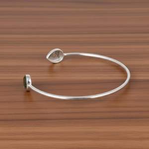 Bracelet manchette en agate mousse, argent sterling, ajustable, avec pierres précieuses, fait main, pour femme, cadeau - Product Image 3