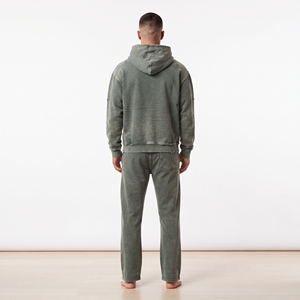 Men's <b>Vintage</b> Acid Wash Olive Green Distressed Tracksuit Set Hooded Sweatshirt Wide Leg <b>Pants</b> Casual Streetwear - Product Image 2